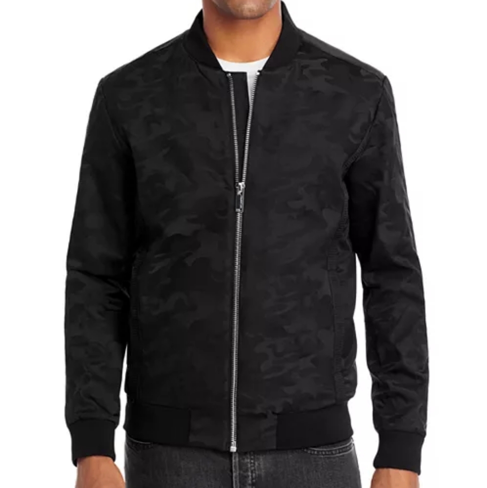 Men's Black Camouflage Textured Bomber Jacket Karl Lagerfeld XL